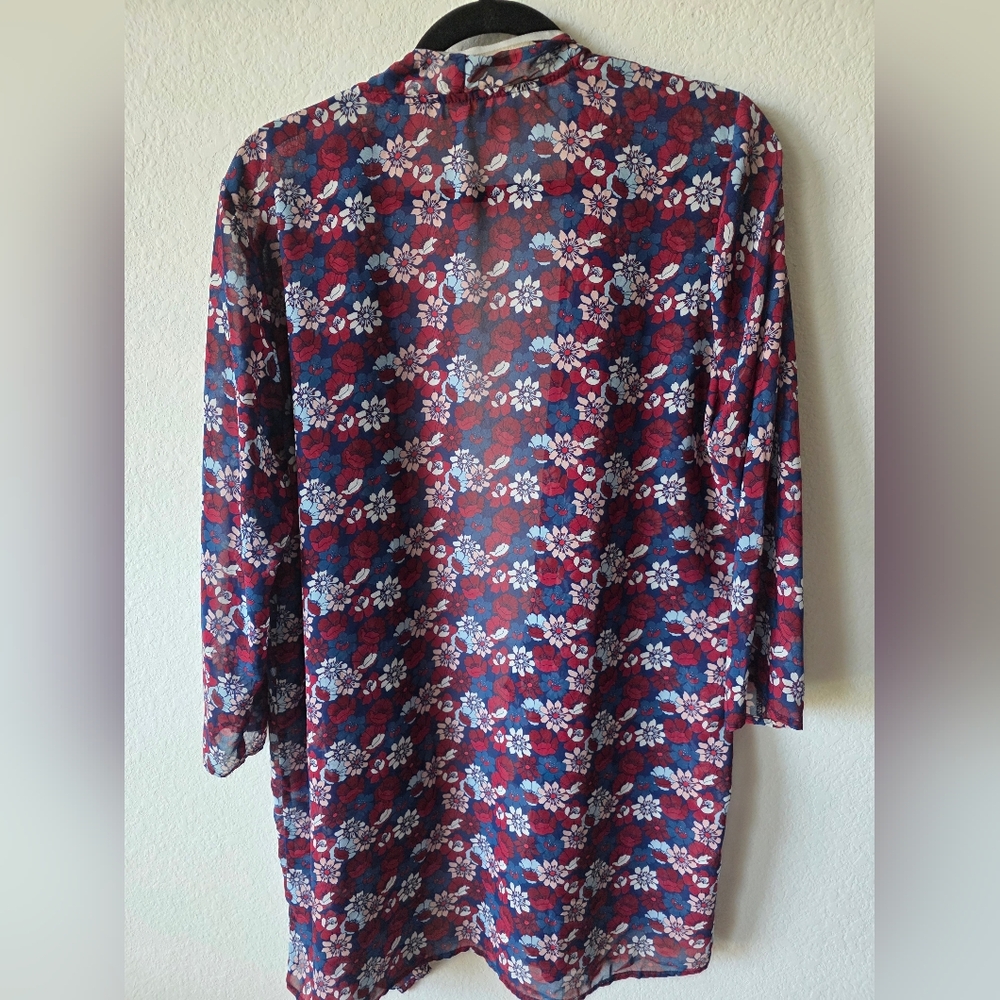 Charming Charlie Sheer Floral Kimono in Burgundy, Navy & White - Picture 8 of 8